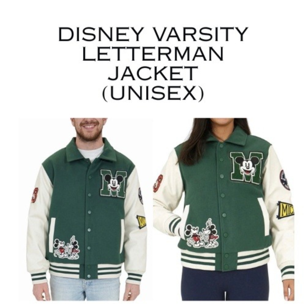 DISNEY VARSITY LETTERMAN JACKET Men S - Women M Mickey Mouse Unisex Green NWT